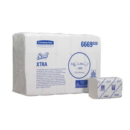 Scott Xtra handdoek i-vouw 1-lgs wit 31,5x20 cm ds à 3600 stk (15x240) - Artikelnummer: 6669