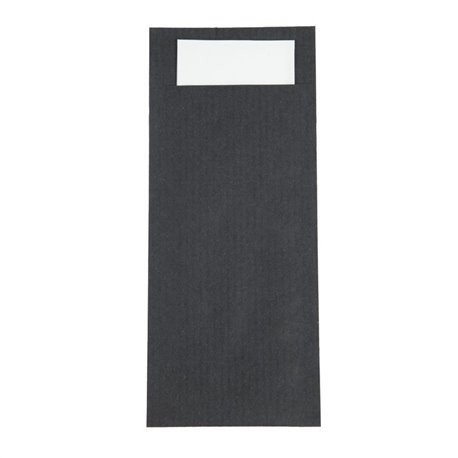 Europochette Zwart Bestekzakje met Wit Servet (500 stuks)